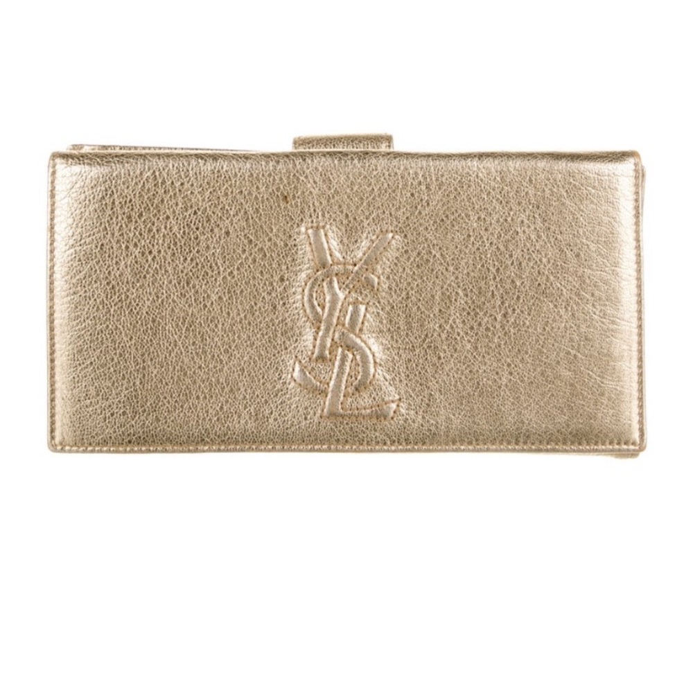 YVES SAINT LAURENT Metallic Gold Leather Clutch Wallet Bag